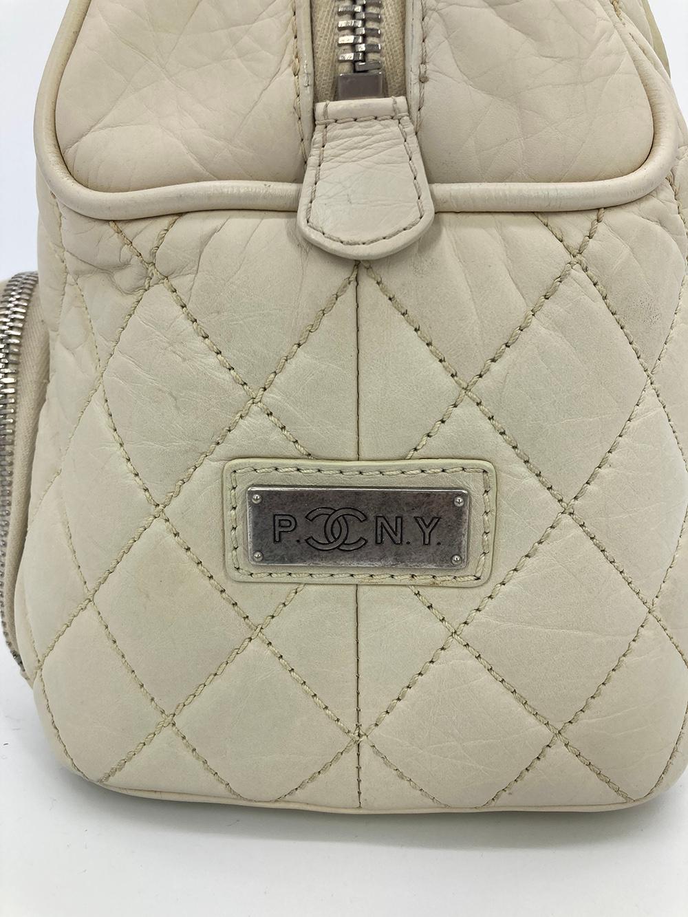 CHANEL Paris New York Cream Distressed Bowling Tote