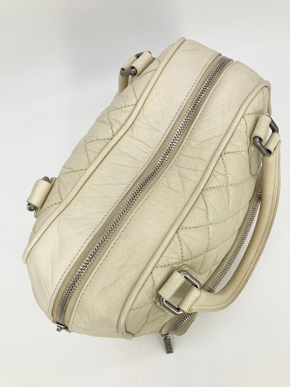 CHANEL Paris New York Cream Distressed Bowling Tote