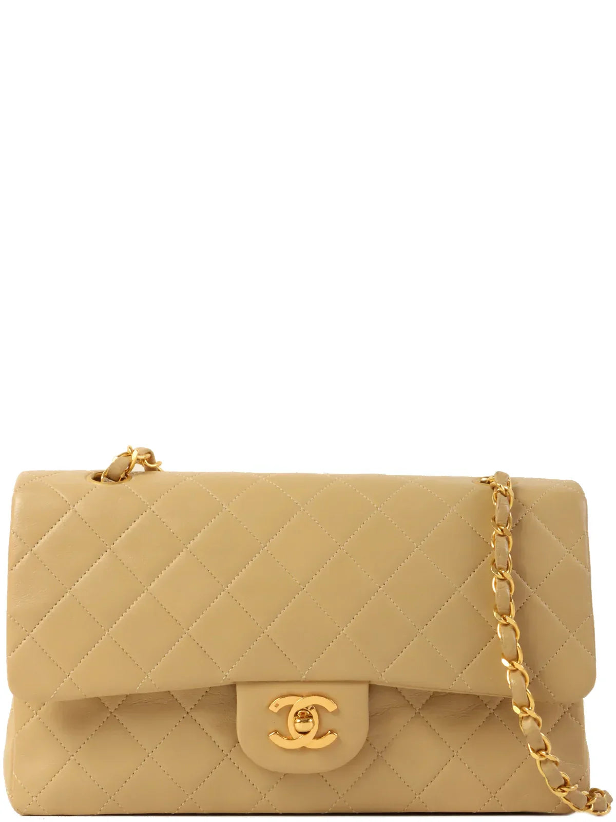 CHANEL Around 1990 Made Classic Flap Chain Bag 25Cm Beige