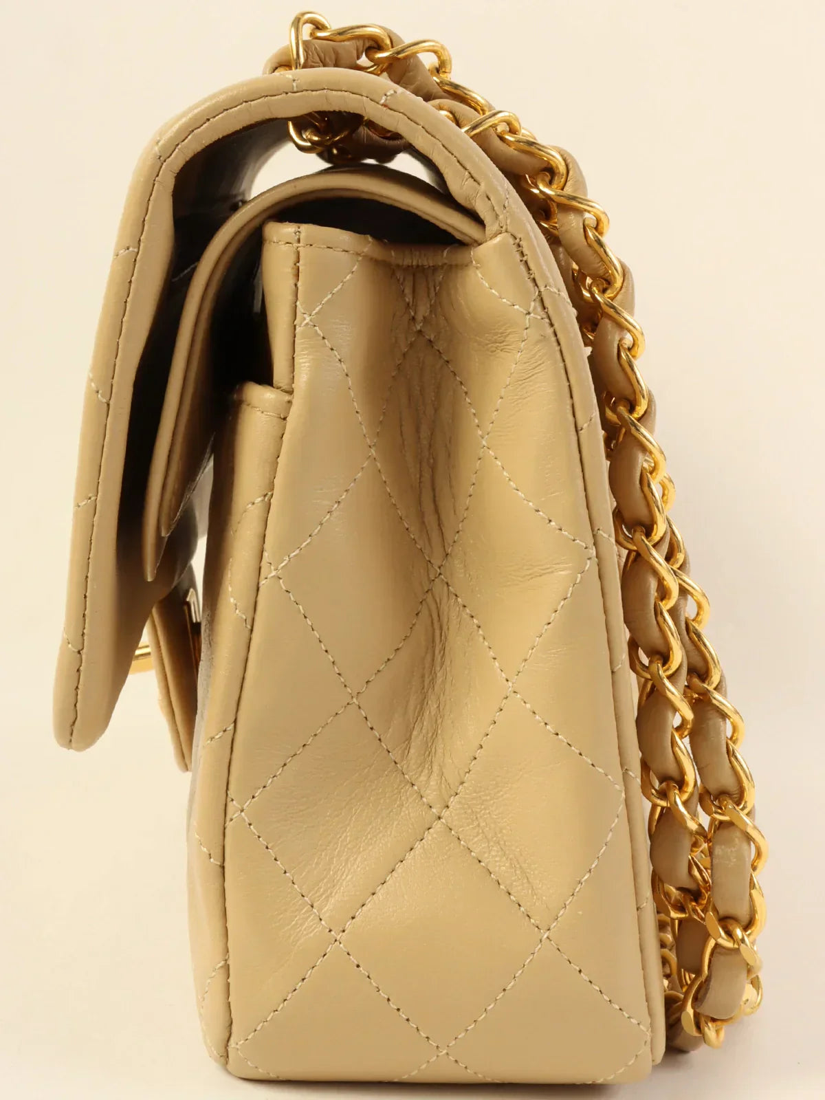 CHANEL Around 1990 Made Classic Flap Chain Bag 25Cm Beige