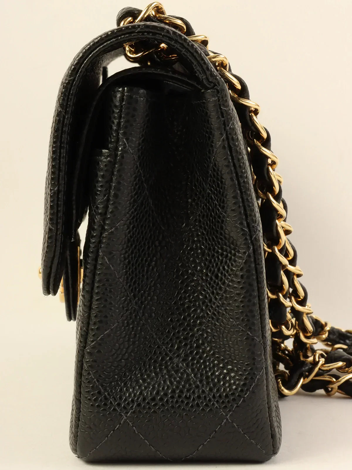 CHANEL Around 2003 Made Caviar Skin Classic Flap Chain Bag 23Cm Black