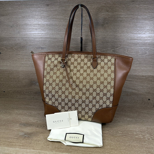 Gucci Monogram Medium Bree Zippered Tote - Beige
