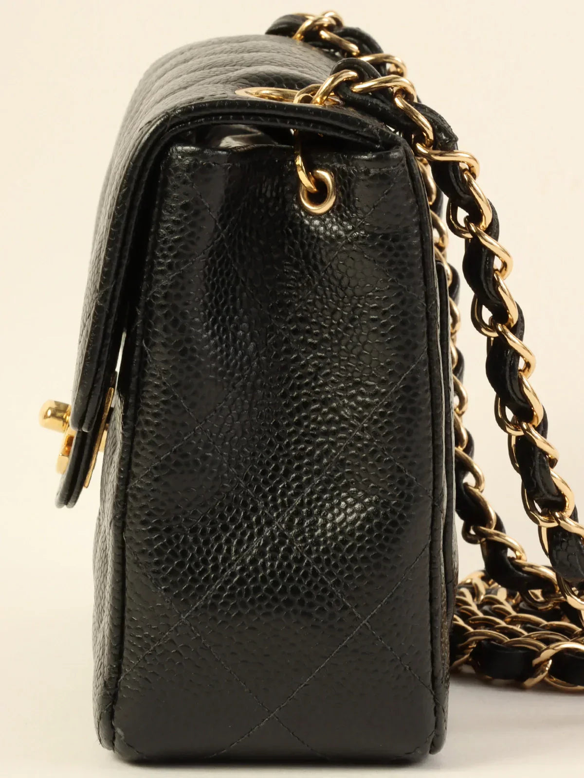 CHANEL Around 2003 Made Caviar Skin Classic Flap Chain Bag Mini Black