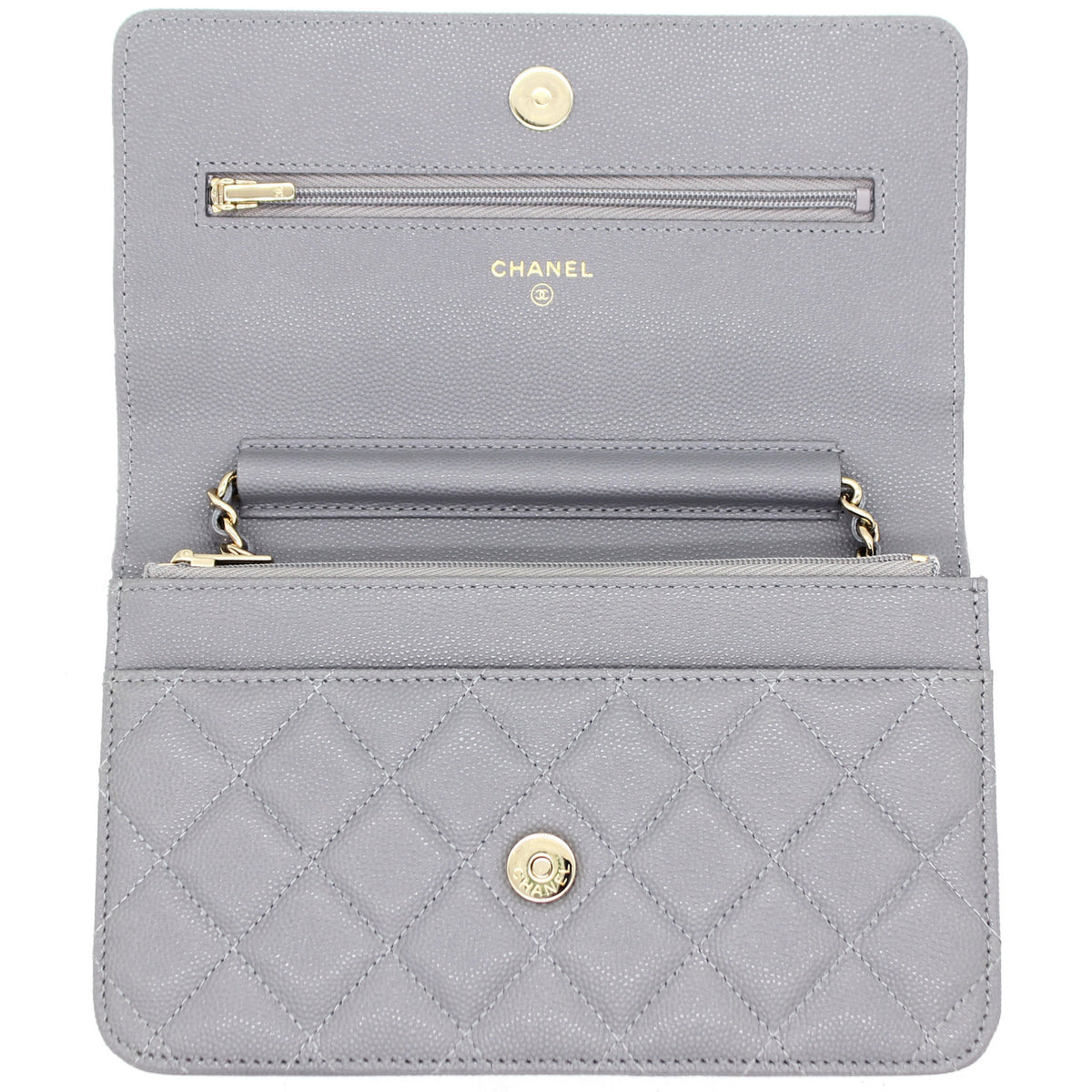 Chanel Quilted Leather WOC Chain Clutch Bag Grey Caviar