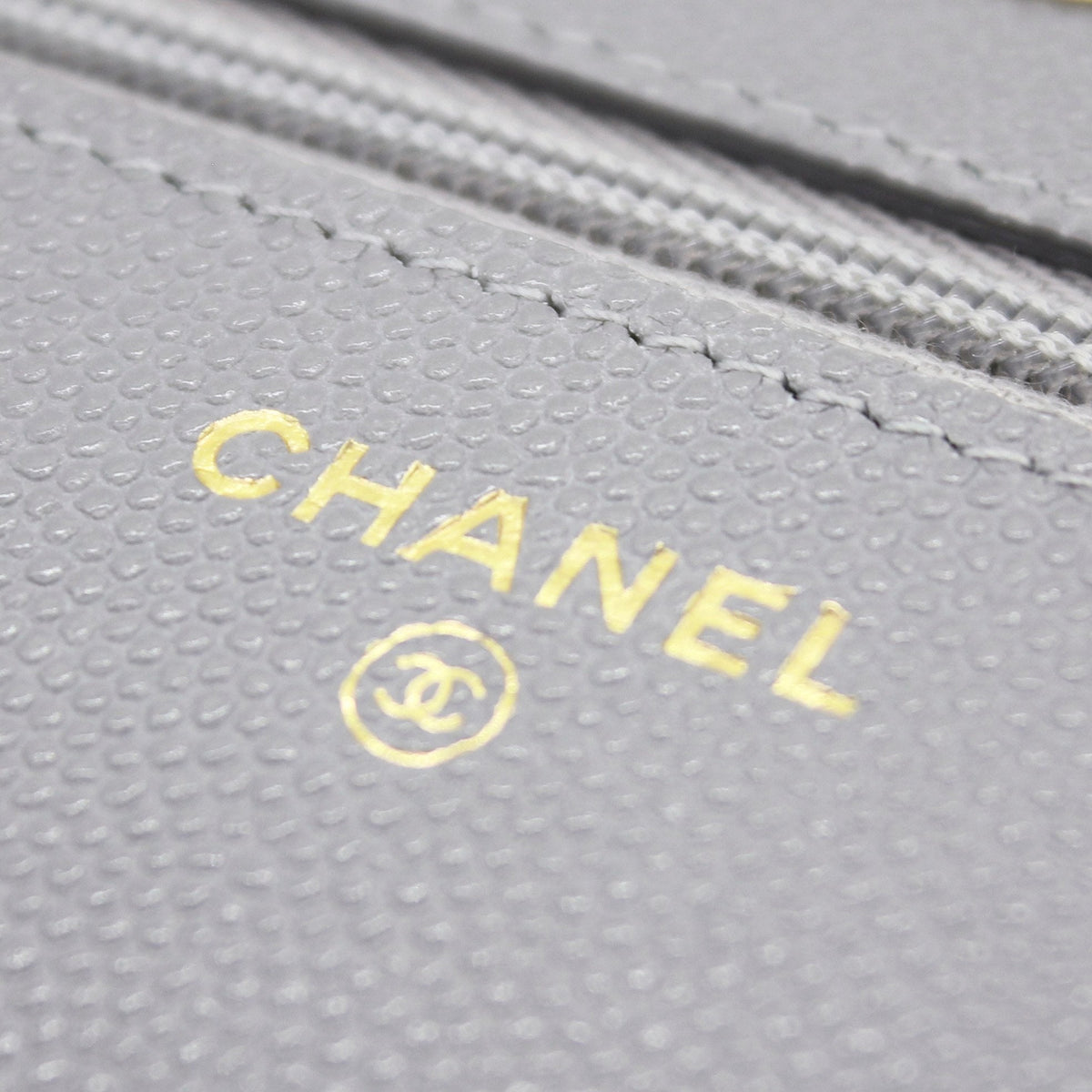 Chanel Quilted Leather WOC Chain Clutch Bag Grey Caviar