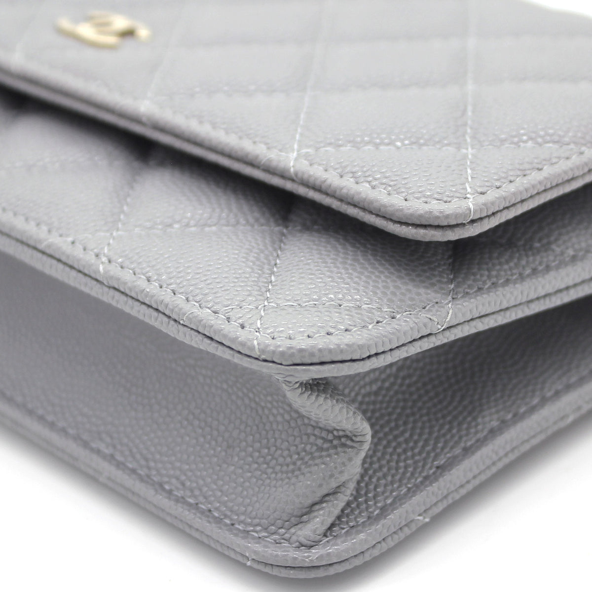 Chanel Quilted Leather WOC Chain Clutch Bag Grey Caviar
