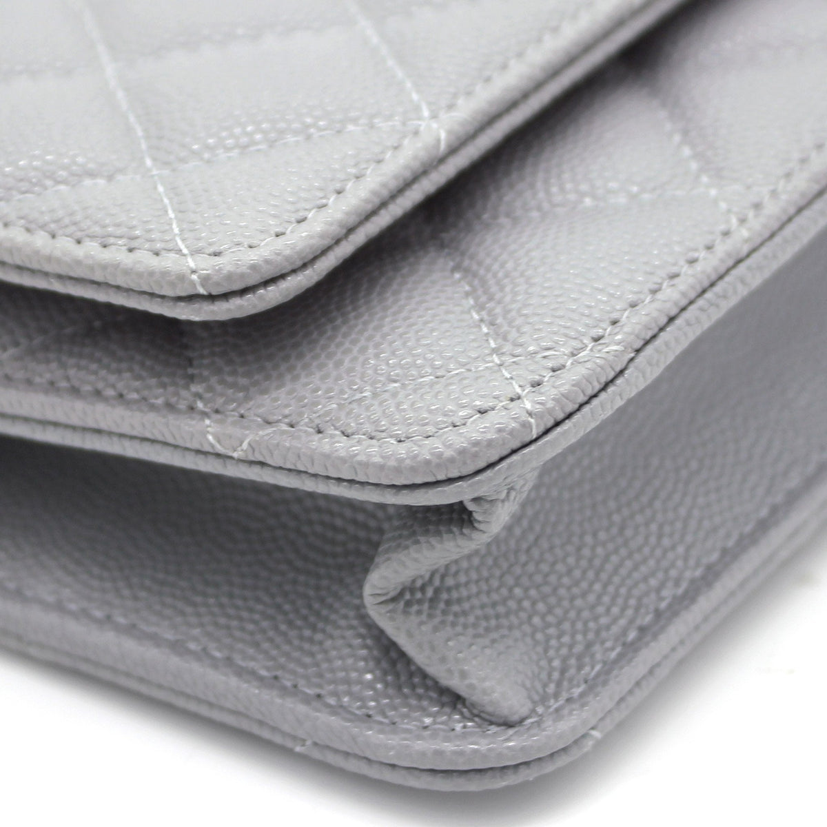 Chanel Quilted Leather WOC Chain Clutch Bag Grey Caviar