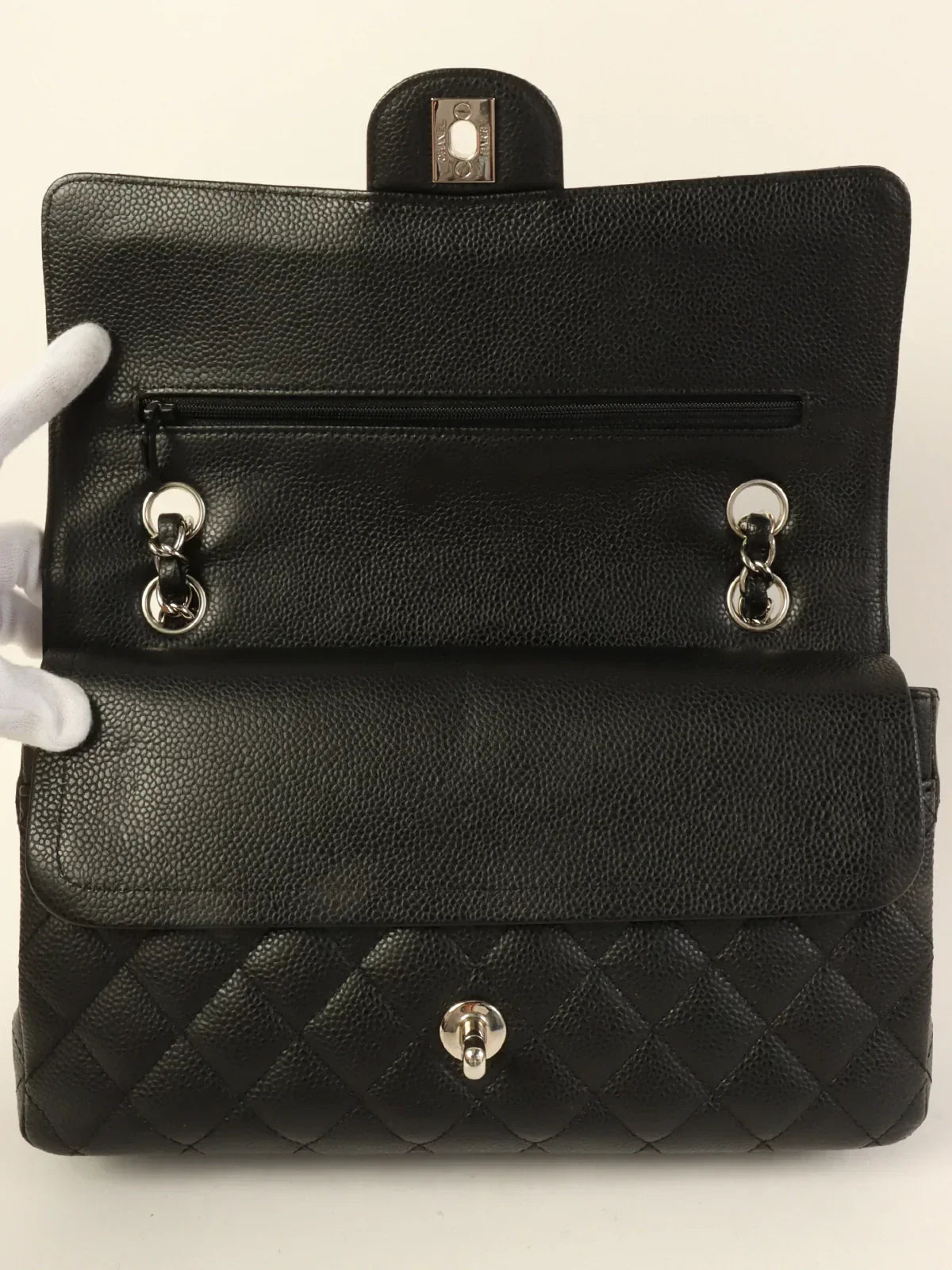 CHANEL Around 2008 Made Caviar Skin Classic Flap Chain Bag 25Cm Black