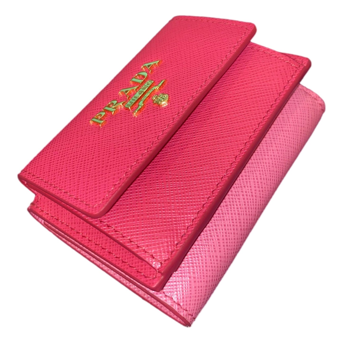 Prada Two-Toned Pink Tri-Fold Saffiano Wallet