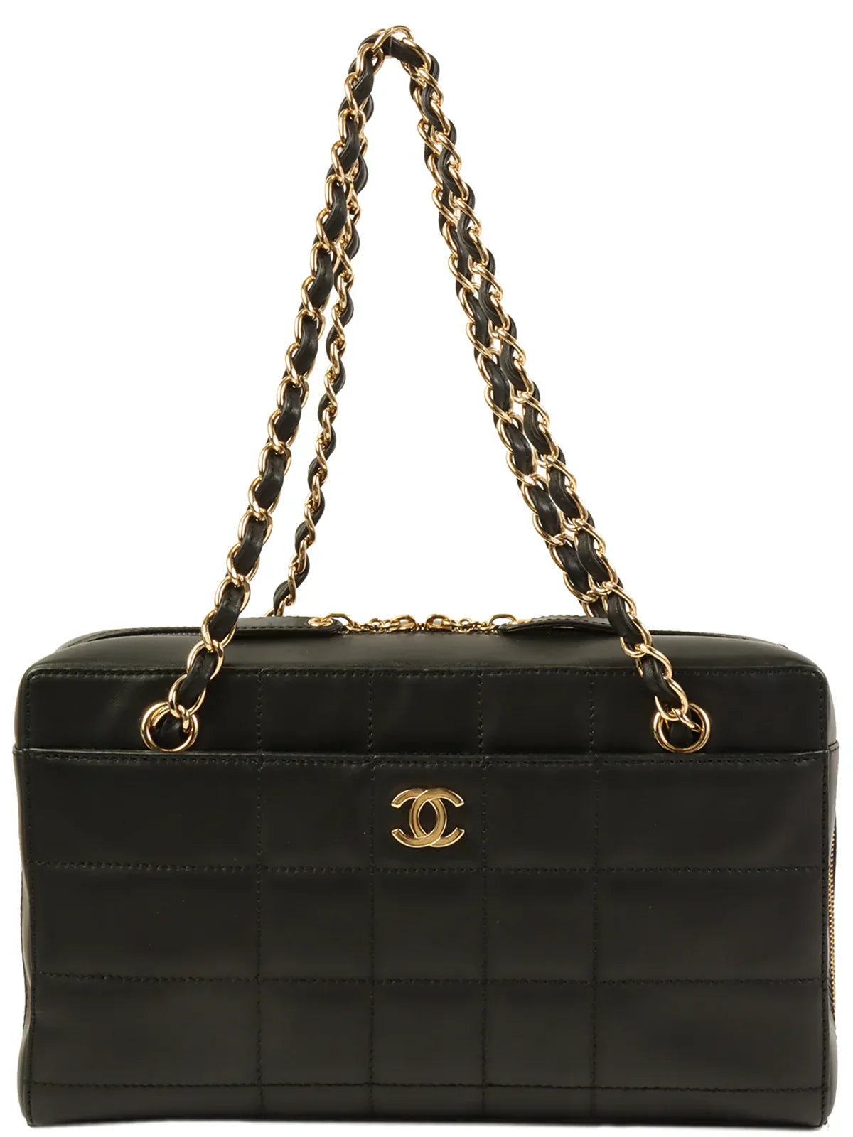 CHANEL Around 2001 Made Chocolate Bar Stitch Cc Mark Plate Chain Bag Black