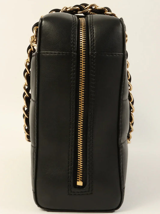 CHANEL Around 2001 Made Chocolate Bar Stitch Cc Mark Plate Chain Bag Black