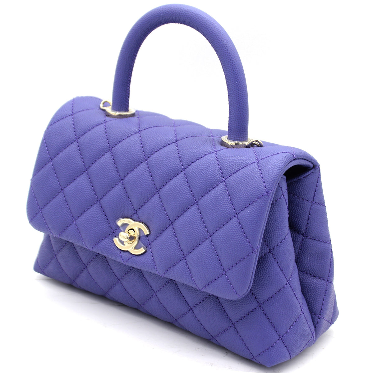 Chanel Purple Quilted Caviar Leather Small Handle Coco Flap Bag