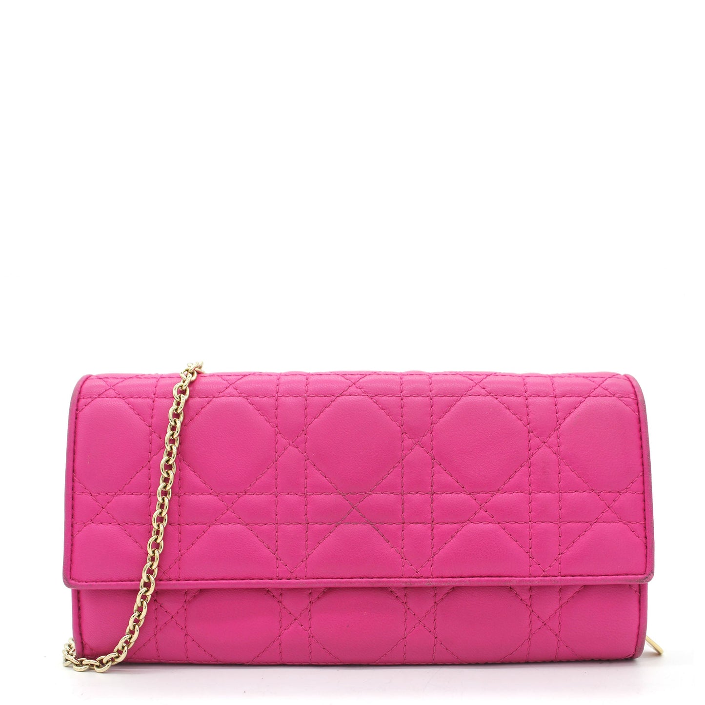 Dior Pink Cannage Leather Lady Dior Wallet on Chain