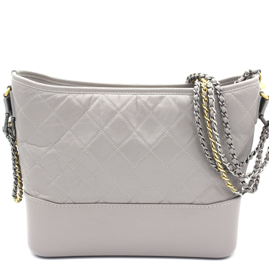 Chanel Grey Quilted Aged Calfskin Leather Gabrielle Hobo Bag
