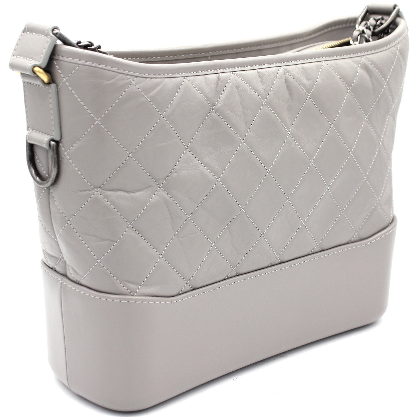 Chanel Grey Quilted Aged Calfskin Leather Gabrielle Hobo Bag