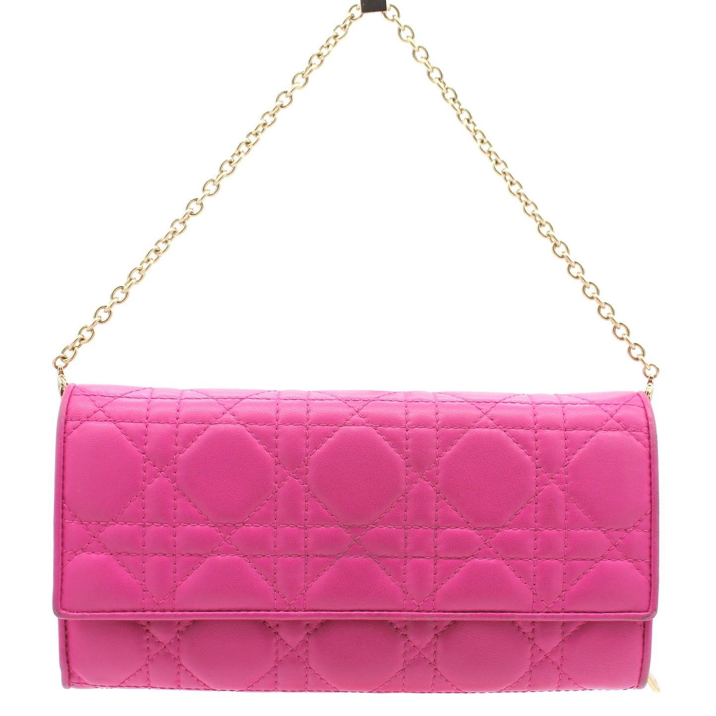 Dior Pink Cannage Leather Lady Dior Wallet on Chain