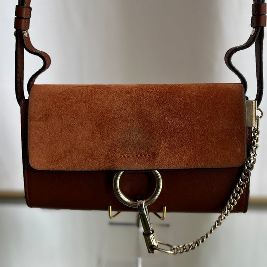 CHLOE Brown Calfskin and Suede Leather Faye Small Crossbody