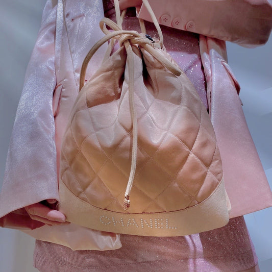 Chanel Vintage Quilted Satin and Suede Drawstring Backpack