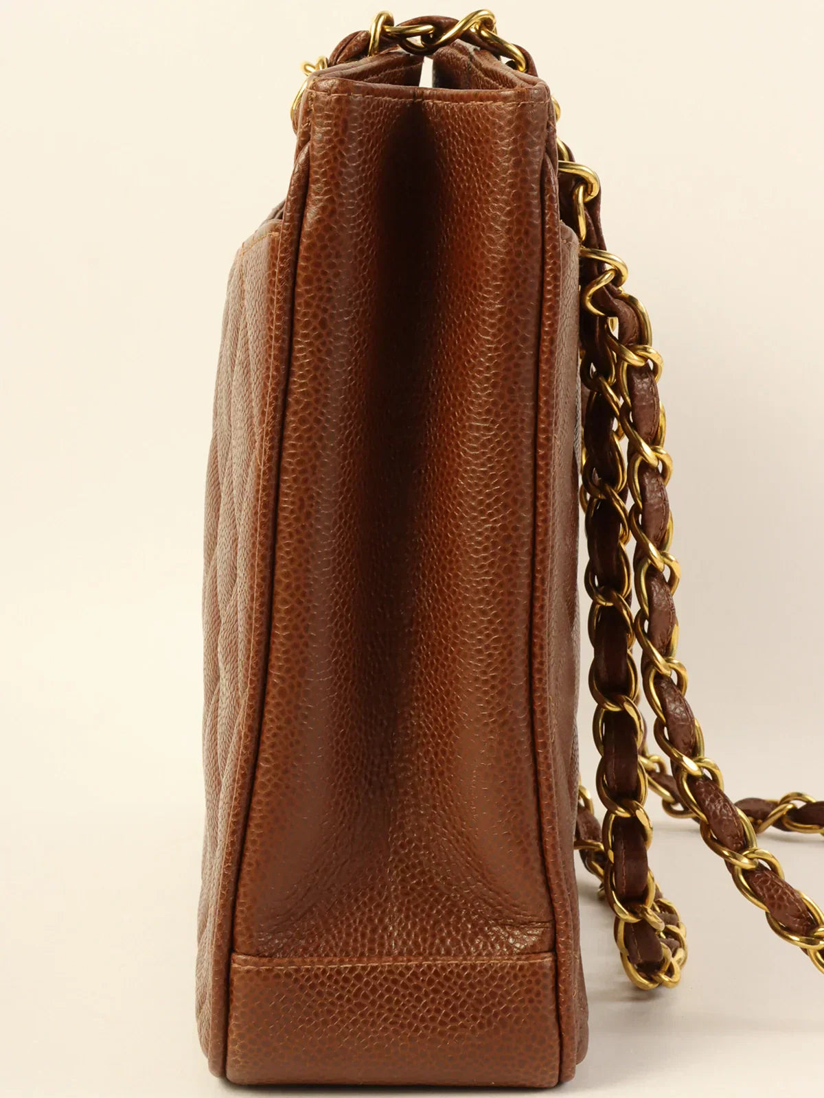 CHANEL Around 1995 Made Caviar Skin Turn-Lock Chain Tote Bag Brown