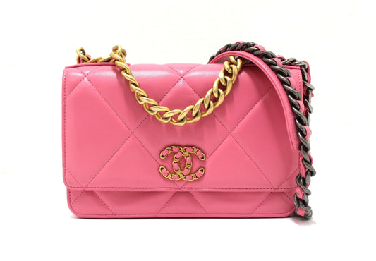 Chanel 19 Wallet On Chain WOC Pink Lambskin Leather