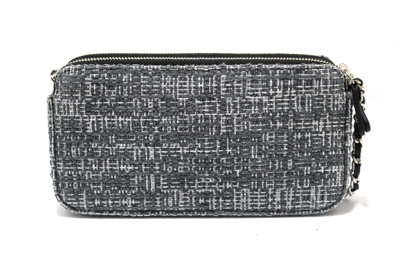 Chanel Grey Tweed Canvas Double Zip Wallet on Chain