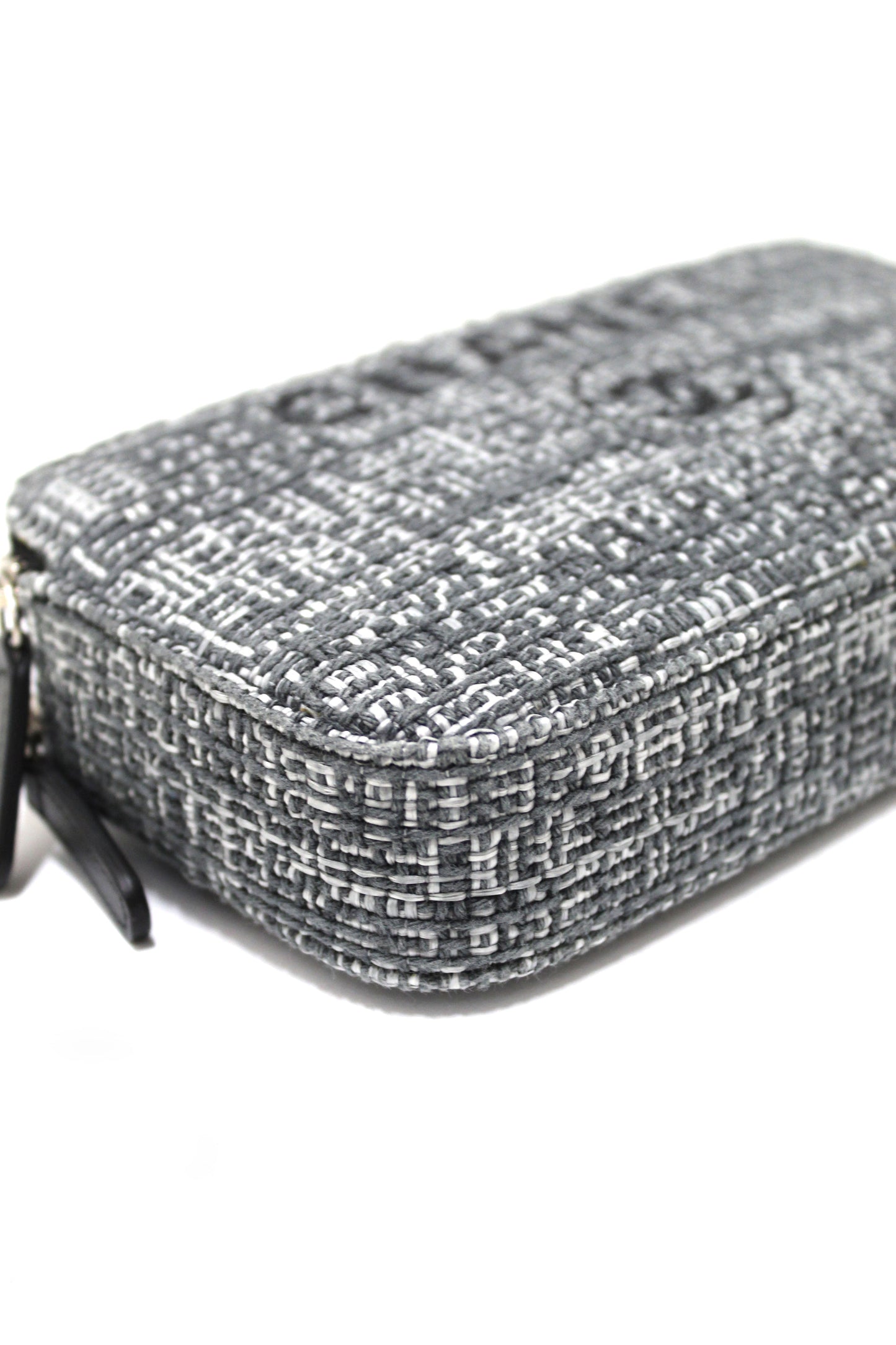 Chanel Grey Tweed Canvas Double Zip Wallet on Chain