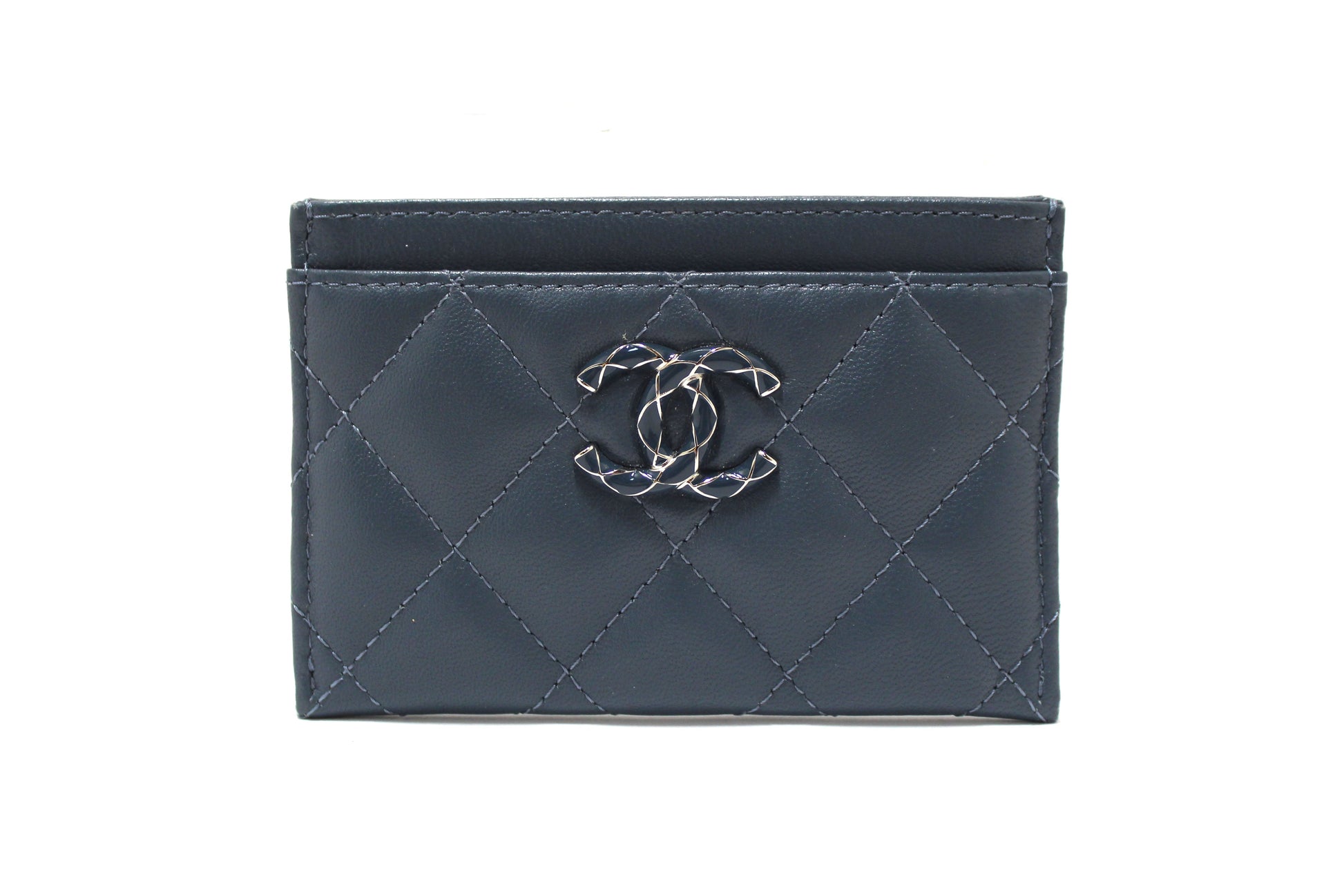 Chanel Blue Quilted Lambskin Leather Card Holder | Italystation.com
