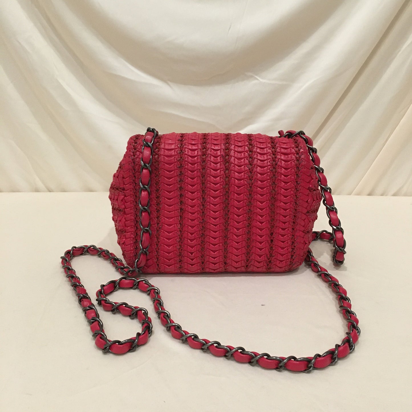 Chanel Red Woven Braided Leather Square Single Flap Crossbody Bag Sku# 75888