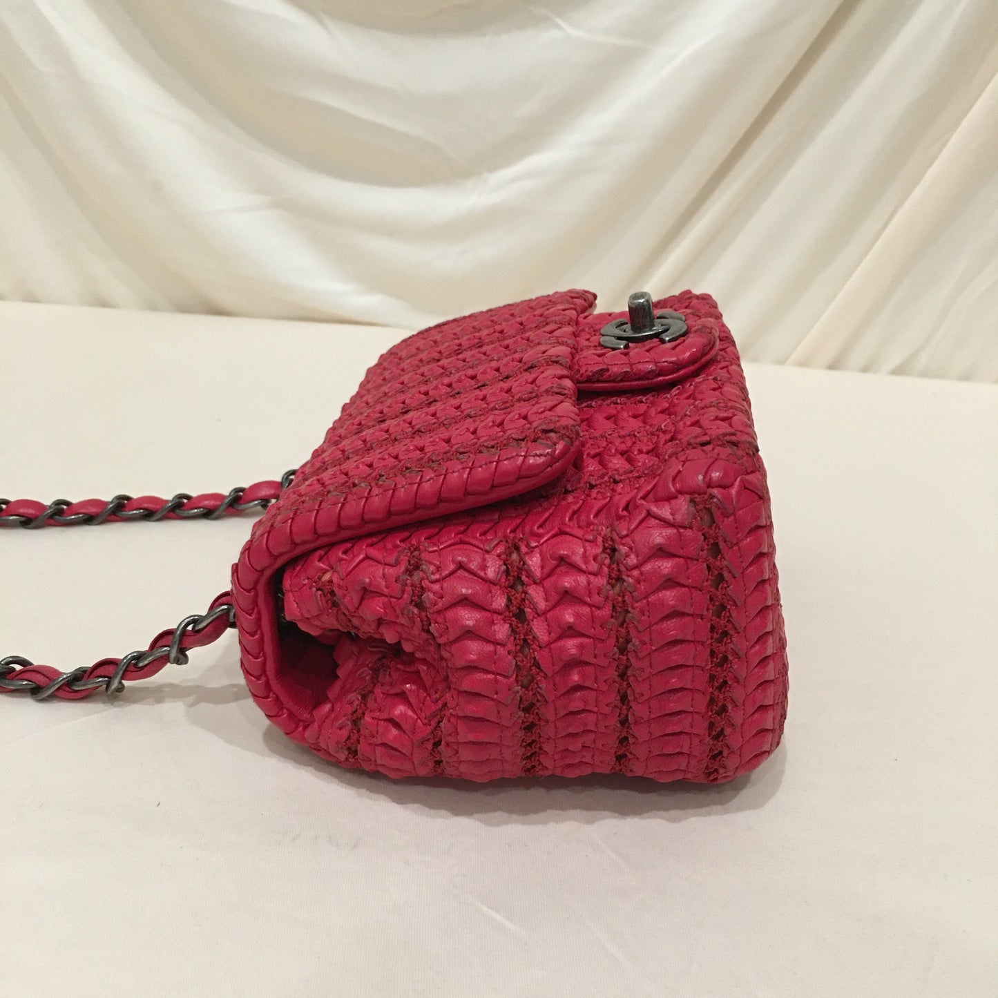 Chanel Red Woven Braided Leather Square Single Flap Crossbody Bag Sku# 75888