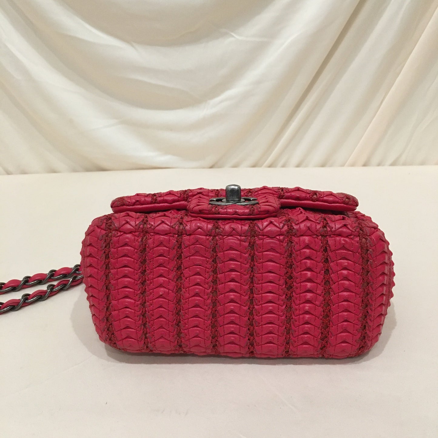 Chanel Red Woven Braided Leather Square Single Flap Crossbody Bag Sku# 75888