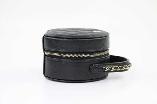 Black Caviar Quilted Round Top Handle Jewelry Case