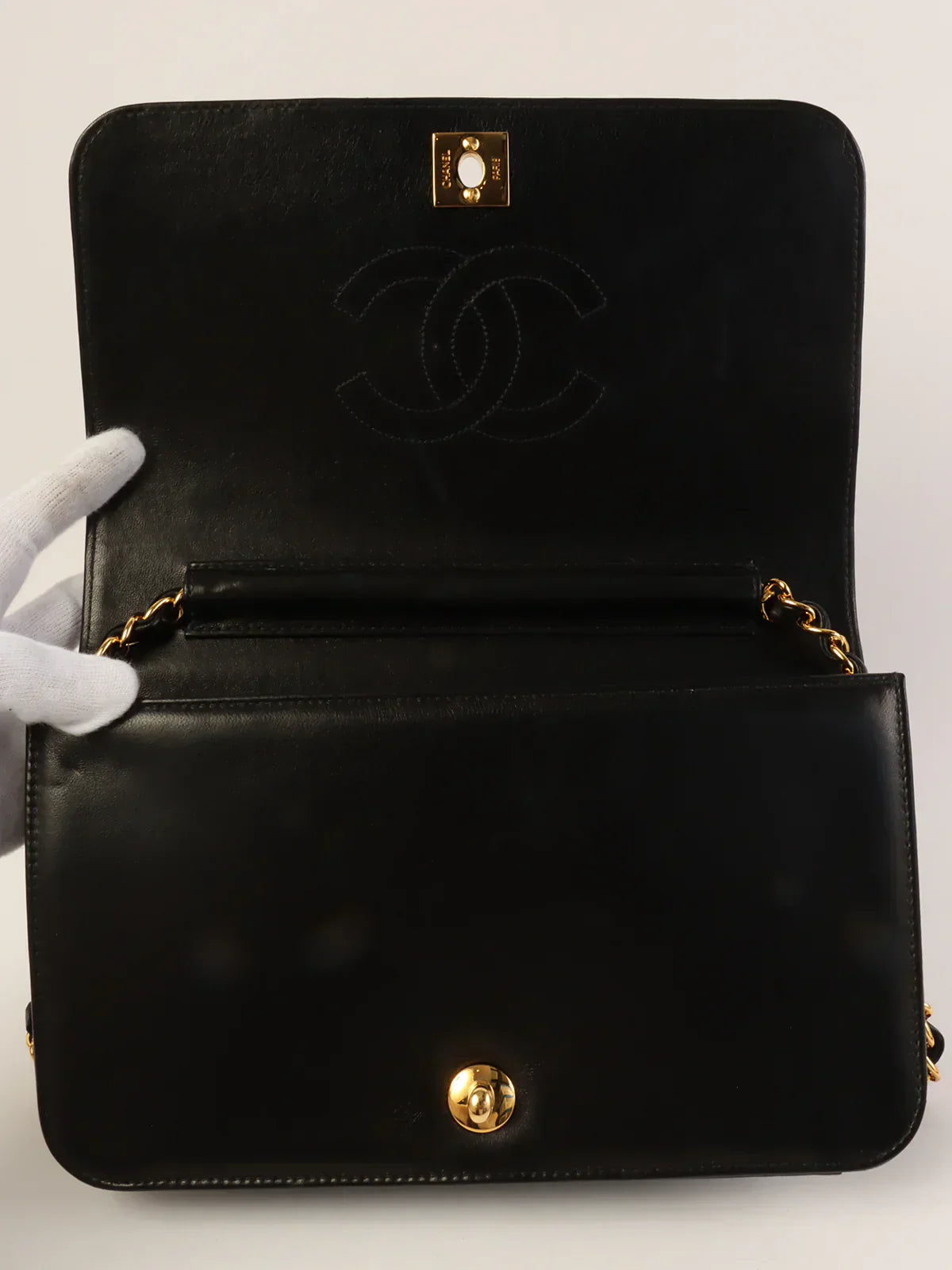 CHANEL Around 2004 Made Full Flap Turn-Lock Chain Bag Black