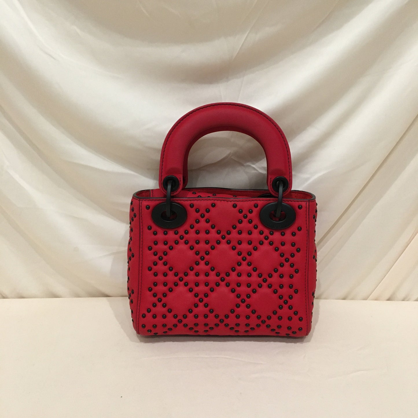CHRISTIAN DIOR Dior Red Leather Stud Mini Black Hardware Lady Dior Shoulder Bag Sku# 75889