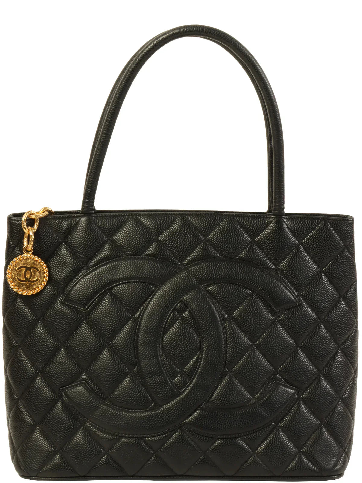 CHANEL Around 2001 Made Caviar Skin Cc Mark Stitch Revival Tote Bag Black