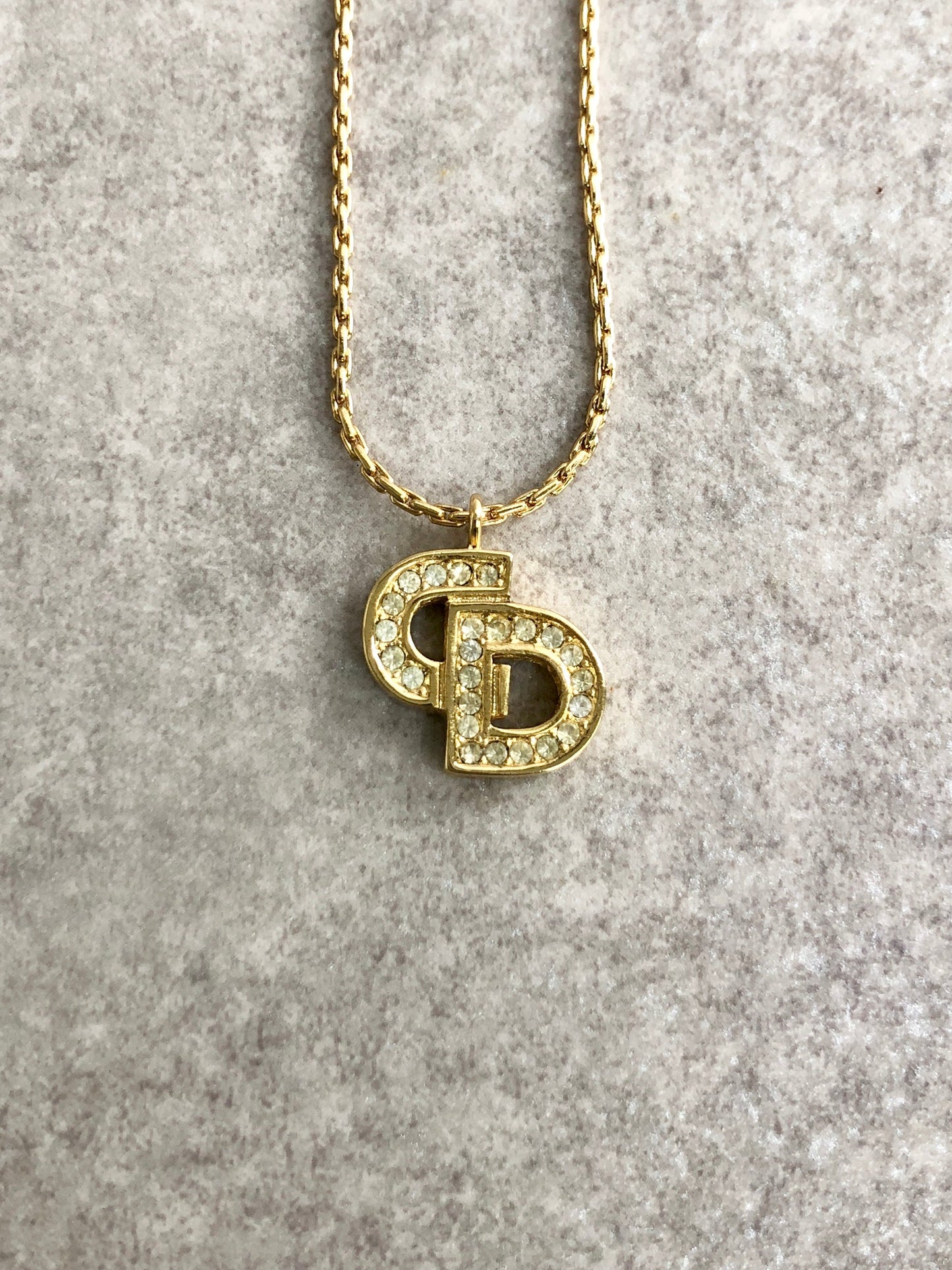 Christian Dior CD Logo Necklace Gold Vintage gydv2d