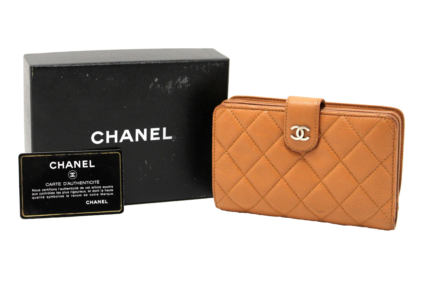 Chanel Vintage Brown Quilted Caviar Leather Bifold Wallet