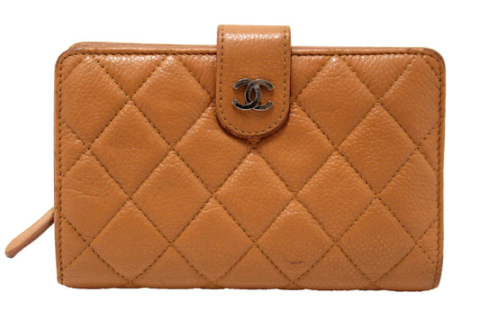 Chanel Vintage Brown Quilted Caviar Leather Bifold Wallet | Italystation.com