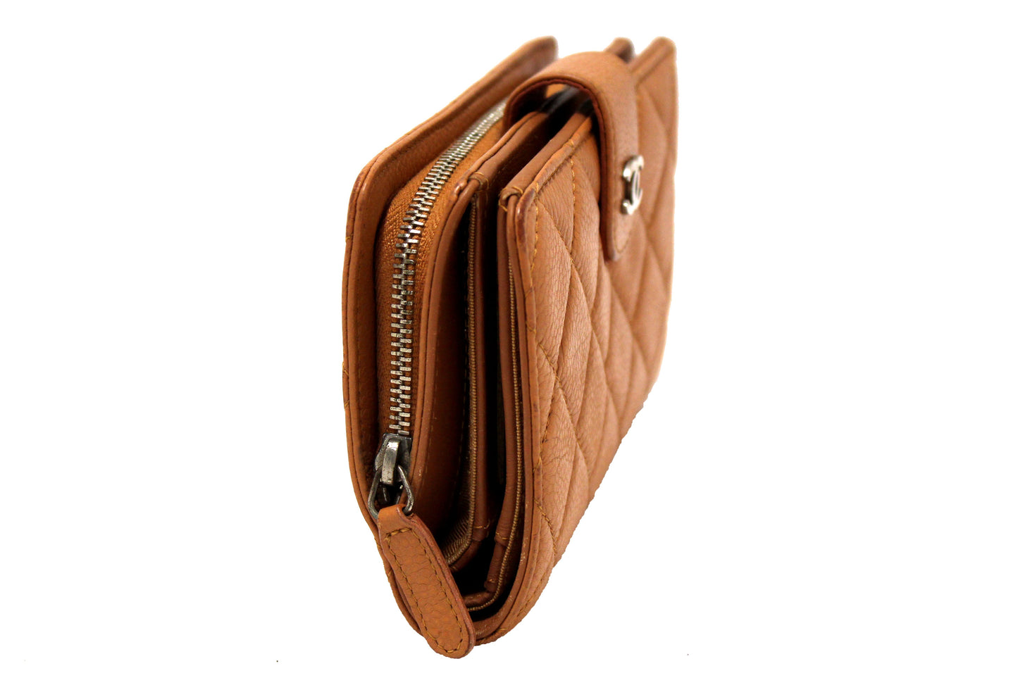 Chanel Vintage Brown Quilted Caviar Leather Bifold Wallet