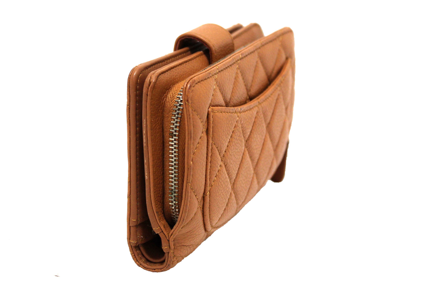 Chanel Vintage Brown Quilted Caviar Leather Bifold Wallet