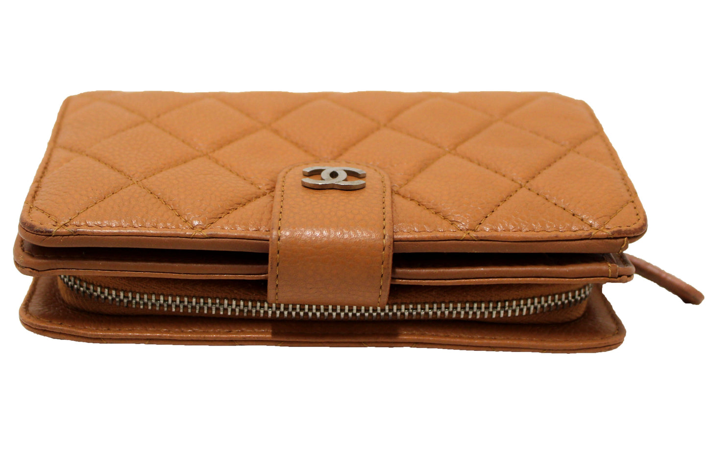 Chanel Vintage Brown Quilted Caviar Leather Bifold Wallet