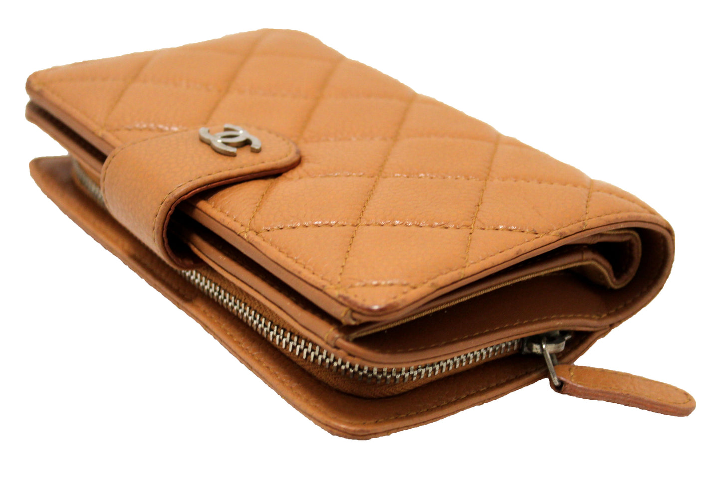 Chanel Vintage Brown Quilted Caviar Leather Bifold Wallet