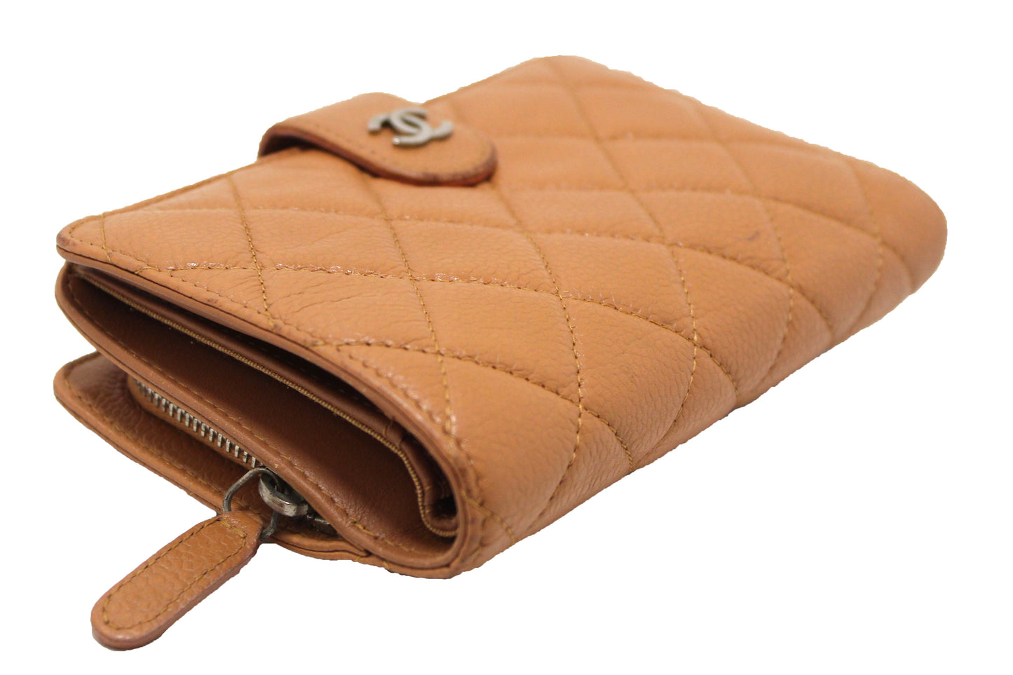 Chanel Vintage Brown Quilted Caviar Leather Bifold Wallet