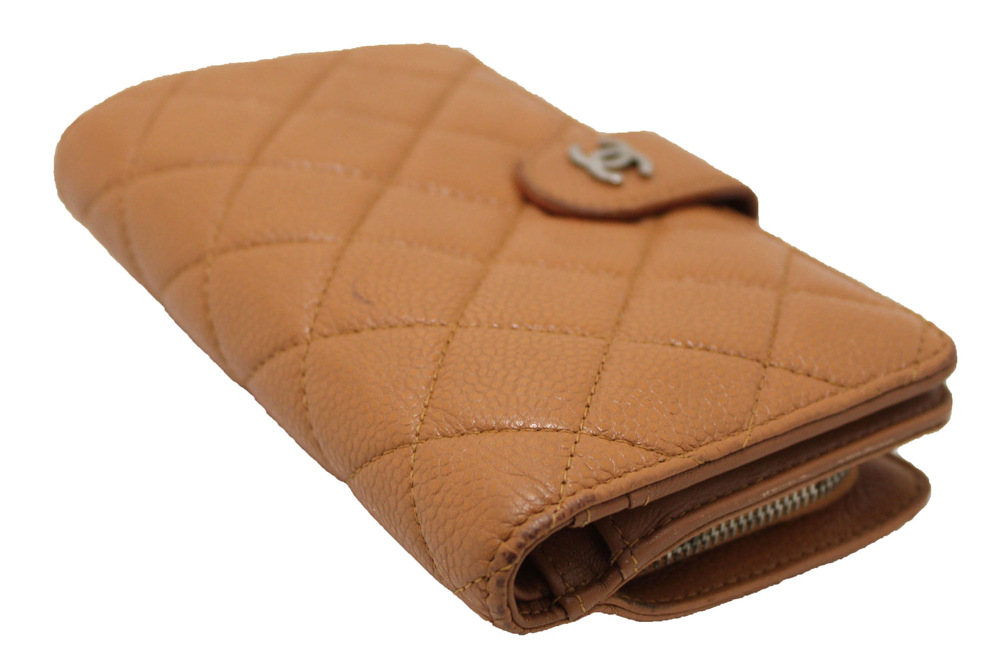 Chanel Vintage Brown Quilted Caviar Leather Bifold Wallet