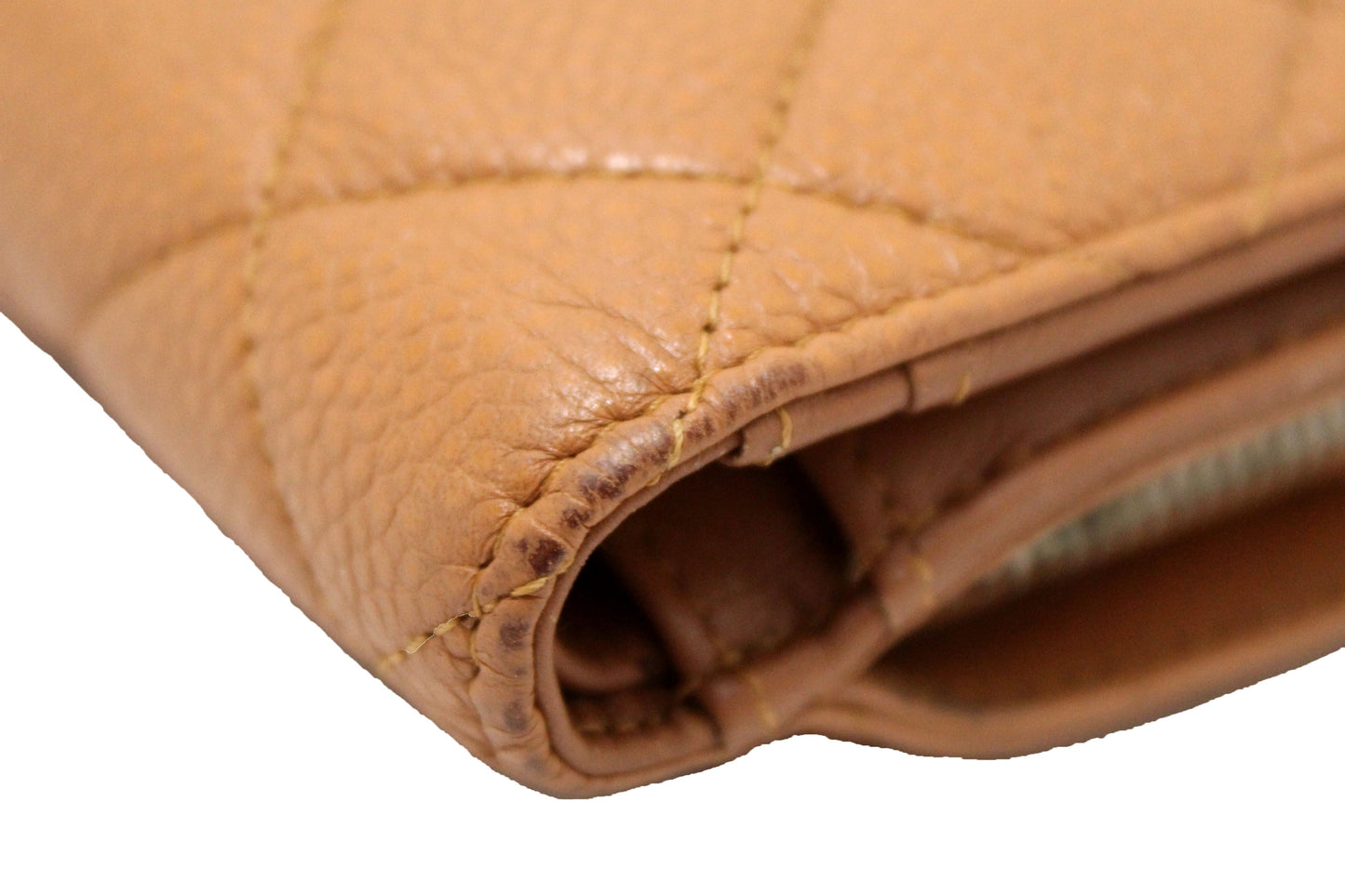 Chanel Vintage Brown Quilted Caviar Leather Bifold Wallet