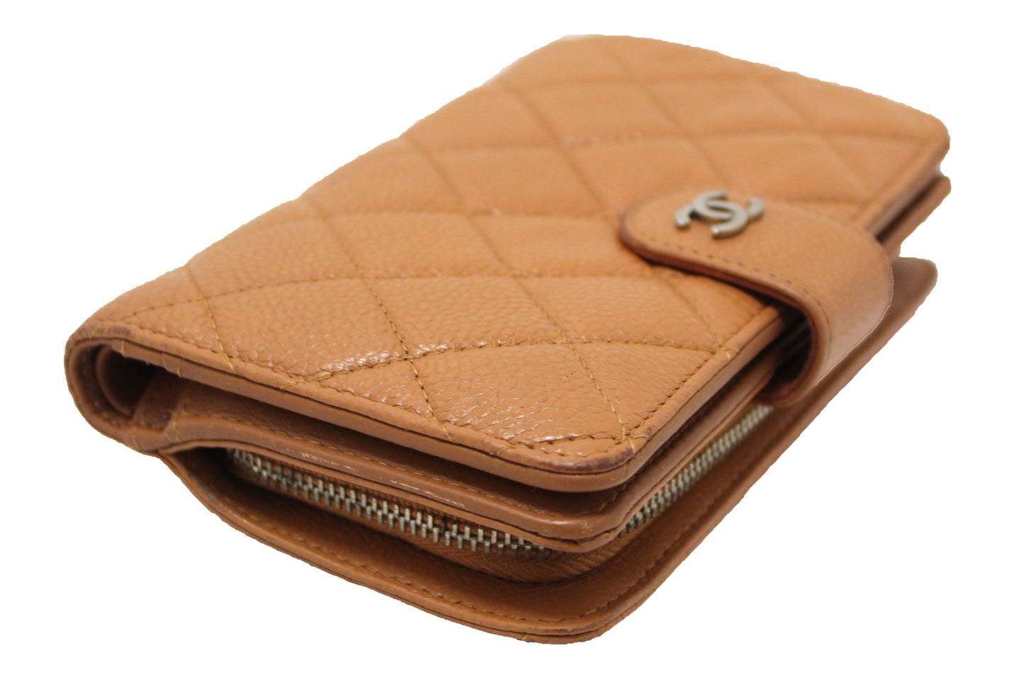 Chanel Vintage Brown Quilted Caviar Leather Bifold Wallet