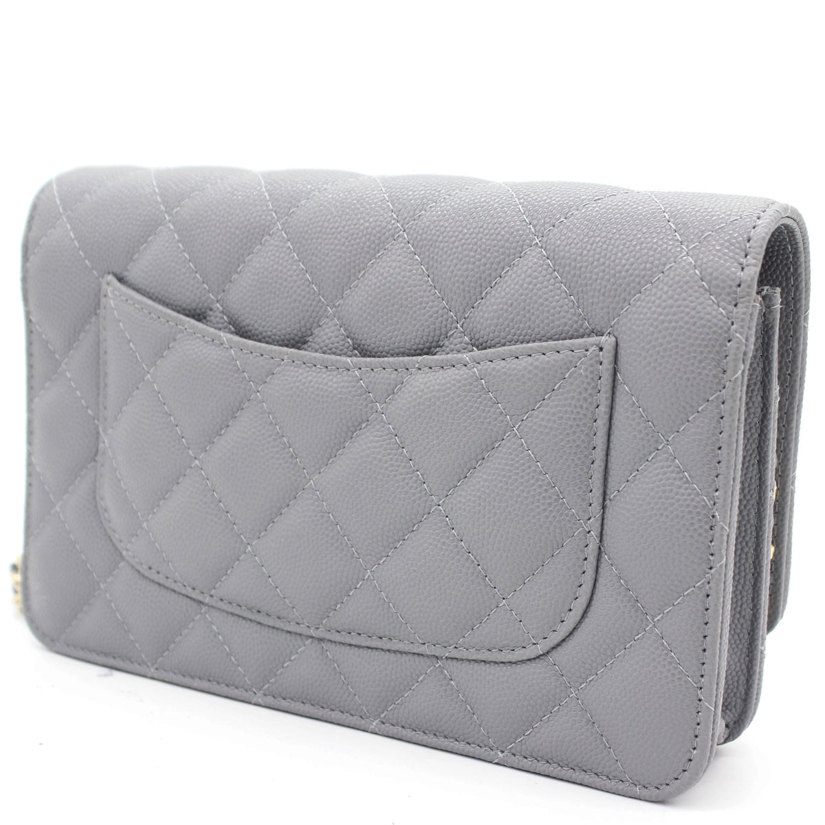 Chanel Quilted Leather WOC Chain Clutch Bag Grey Caviar