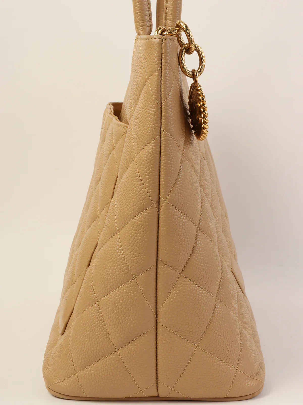 CHANEL Around 2007 Caviar Skin Cc Mark Stitch Revival Tote Bag Beige