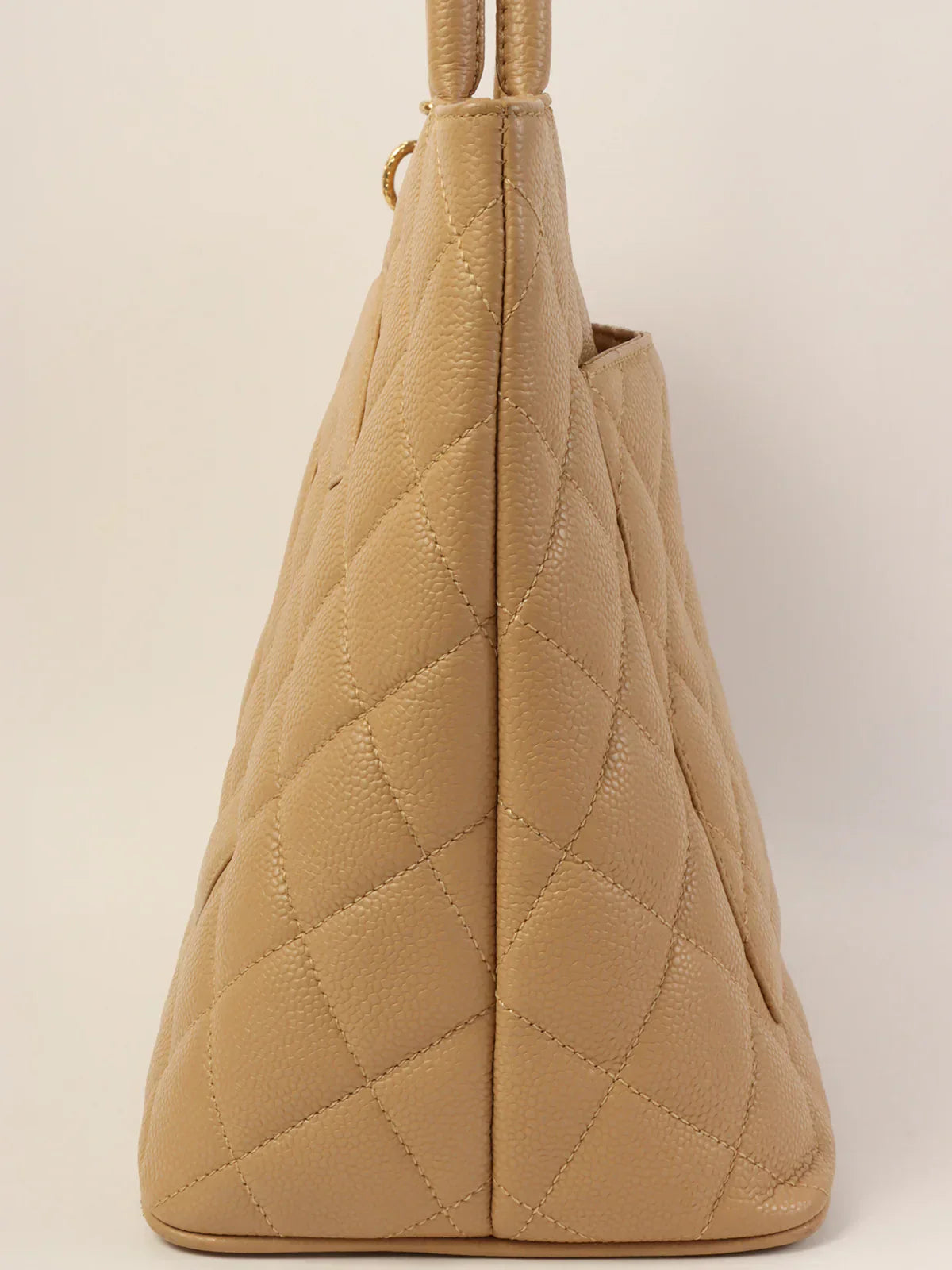 CHANEL Around 2007 Caviar Skin Cc Mark Stitch Revival Tote Bag Beige