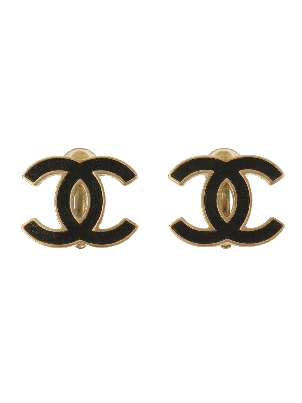 CHANEL 2012 Made Cc Mark Plate Earrings Silver/Black