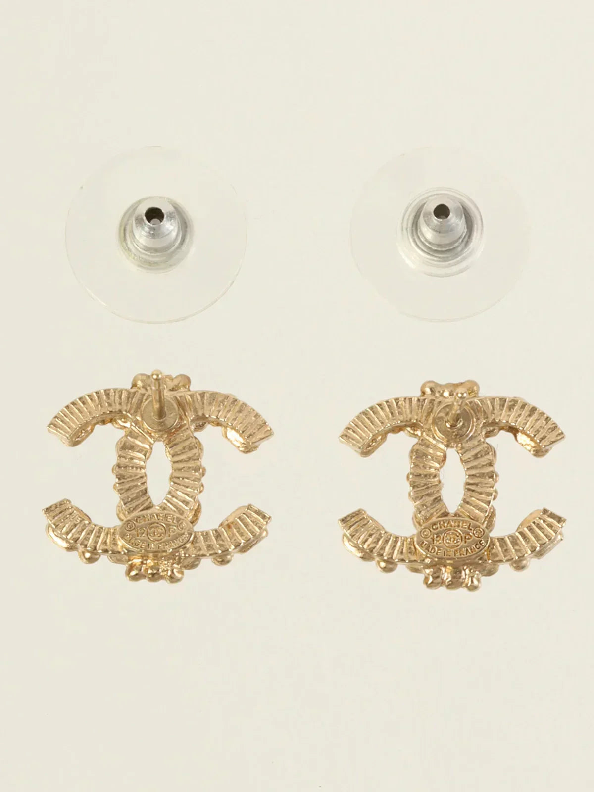 CHANEL 2012 Made Rhinestone Cc Mark Pierced Earrings Gold/Pink/Black